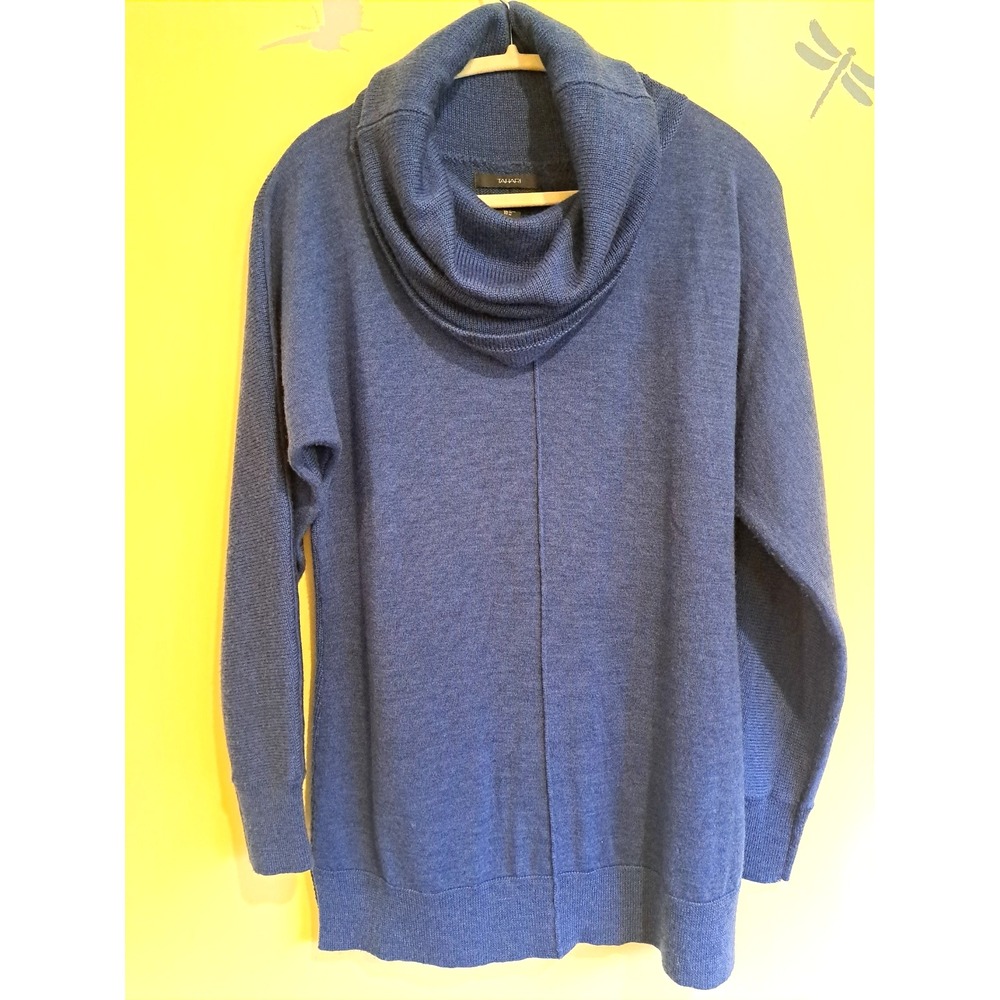 Tahari Women's Blue Wool Knit Long Sleeve Cowl Neck Sweater Tunic Pullover M